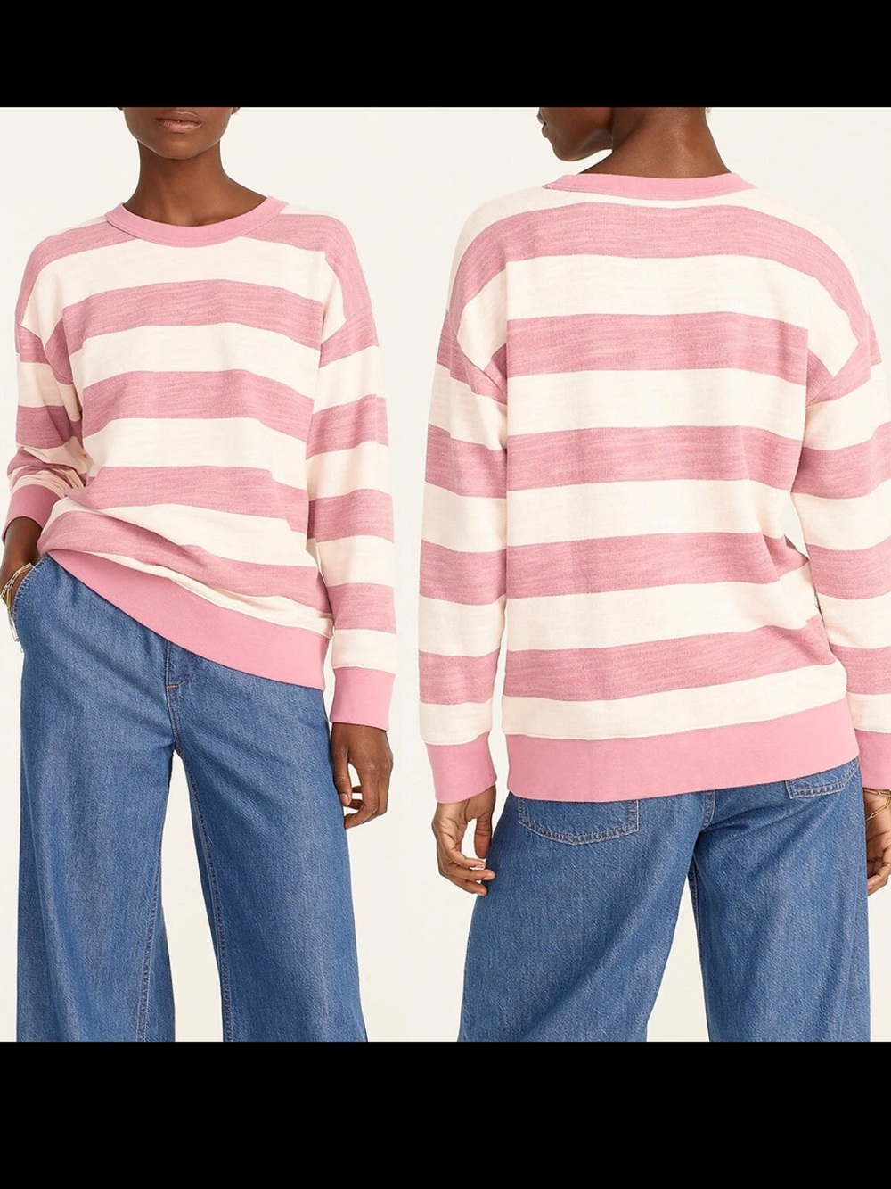 J. Crew Vintage Fleece Women’s Pink & Cream Striped Cotton Sweater, S. Like New
